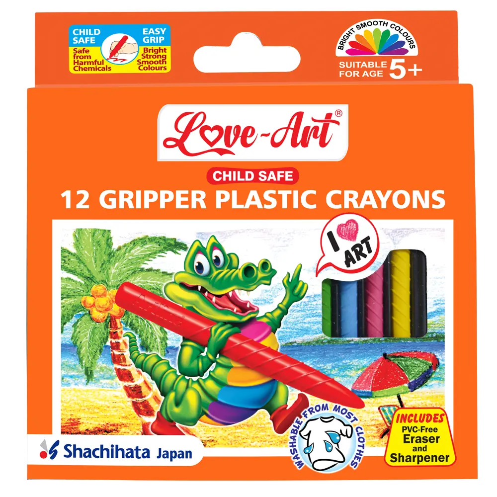 Gripper Plastic Crayons Pack of 12 with Circular Grip and Ultra-Bright Colours Gripper Plastic Crayons Pack of 12 with Circular Grip and Ultra-Bright Colours