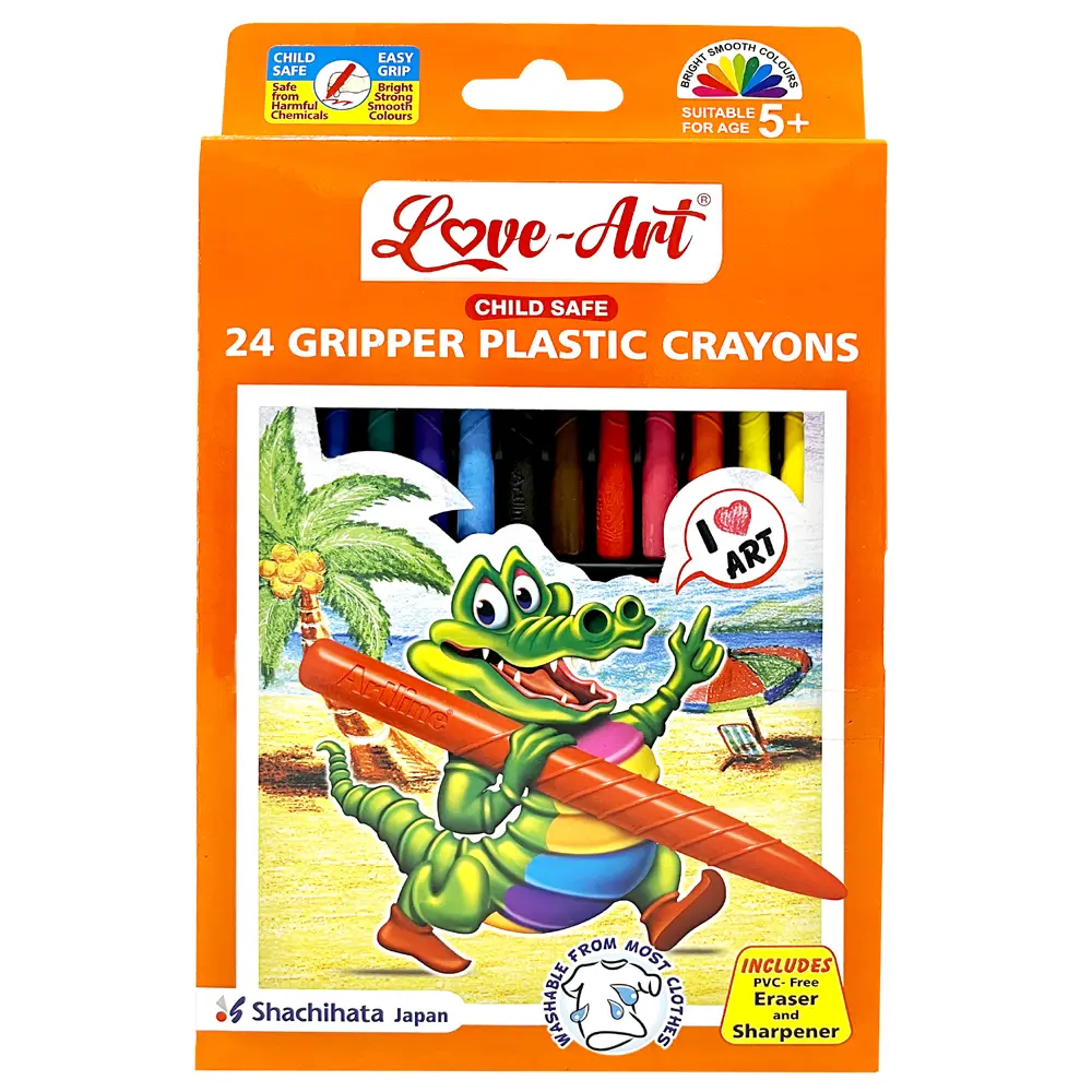 Gripper Plastic Crayons Pack of 24 – Erasable, Sharpenable and Non-Toxic Colouring Crayons Gripper Plastic Crayons Pack of 24 – Erasable, Sharpenable and Non-Toxic Colouring Crayons