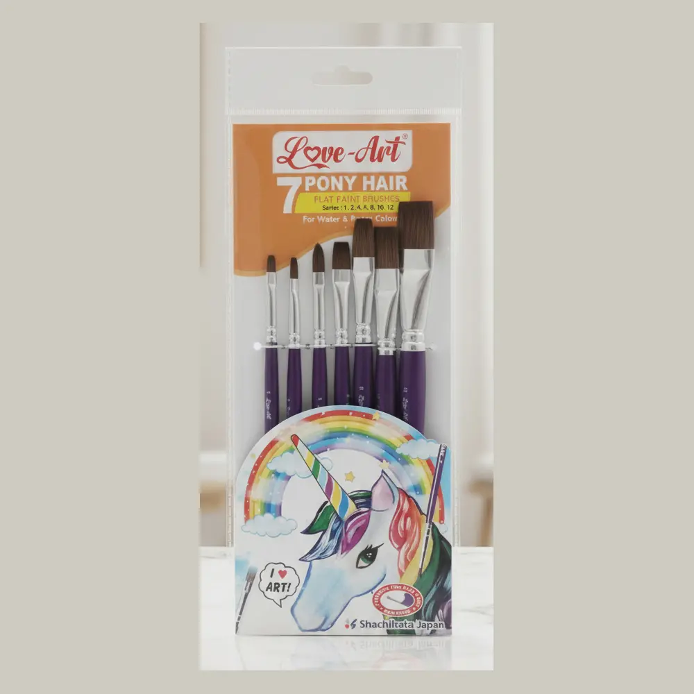Pony hair flat paint brush set of 7 – sizes 1 to 12.