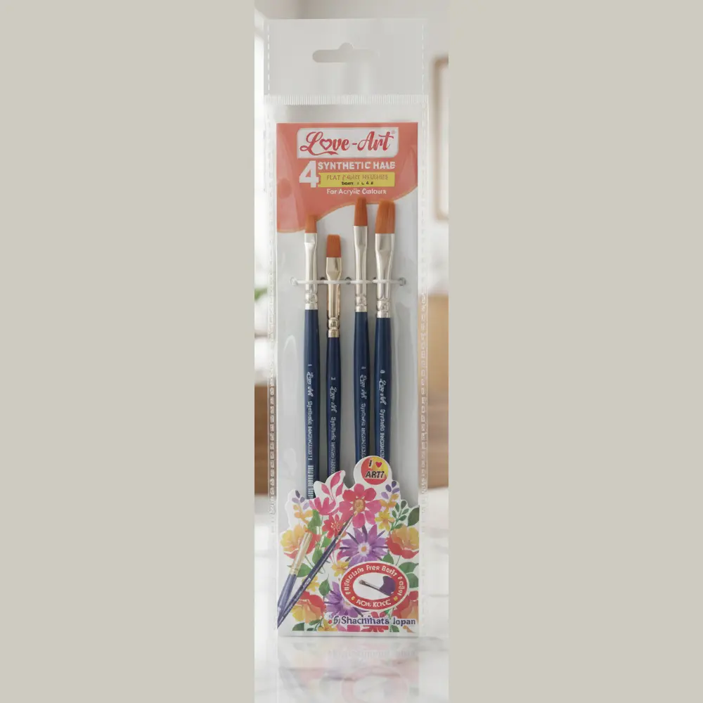 Synthetic hair flat paint brush set of 4 – sizes 1, 2, 4, 6