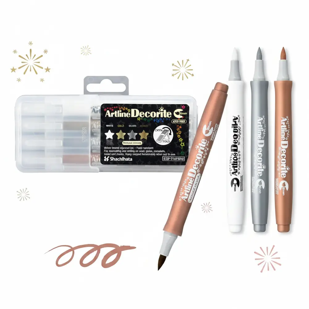 Decorite brush marker with flexible brush tip and water-based pigment ink Decorite brush marker with flexible brush tip and water-based pigment ink