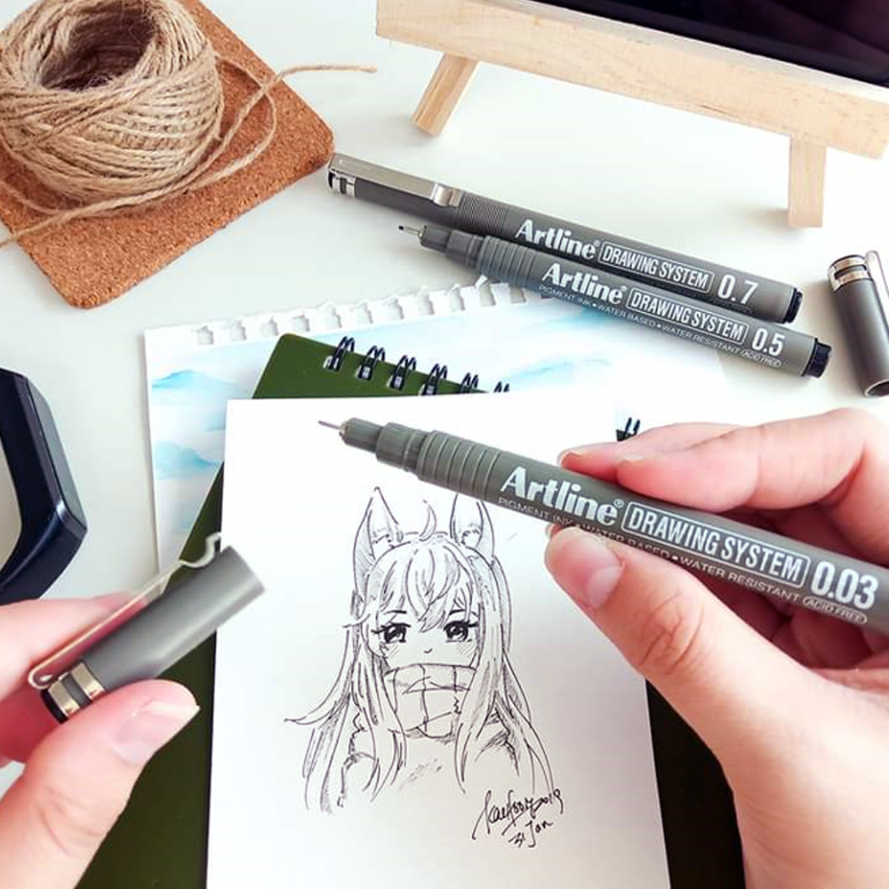 Artline Drawing Pen Set - Assorted Sizes, Wallet, Set of 3