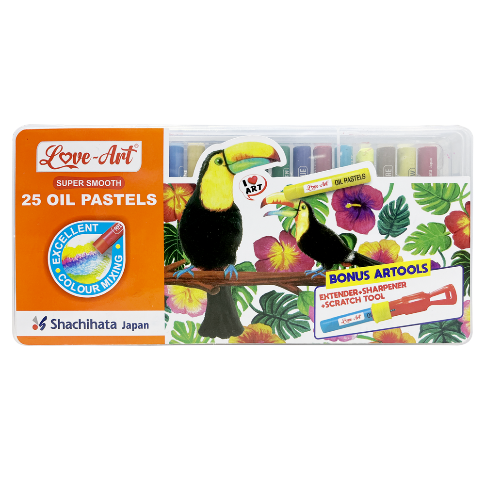 Oil pastels available in 12, 25, and 52 colour packs with art tools included Oil pastels available in 12, 25, and 52 colour packs with art tools included