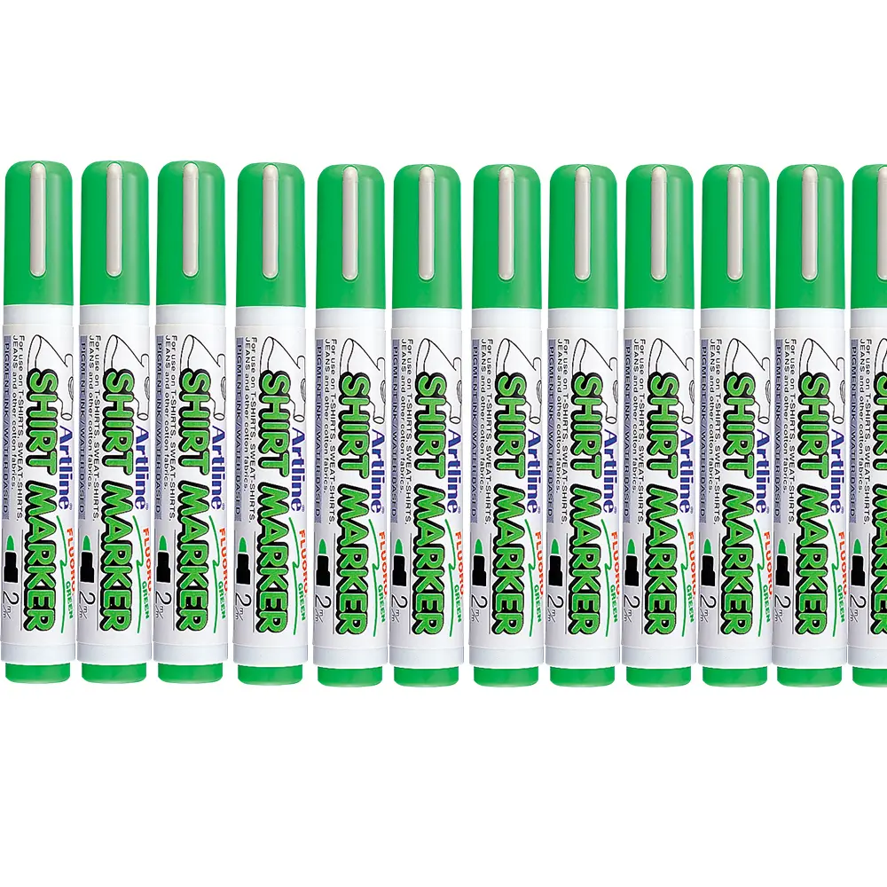 Shirt Marker pens for cotton fabrics – water-based pigment ink, vibrant colours, available in single, twin, and wallet packs for DIY T-shirt designs. Shirt Marker pens for cotton fabrics – water-based pigment ink, vibrant colours, available in single, twin, and wallet packs for DIY T-shirt designs.