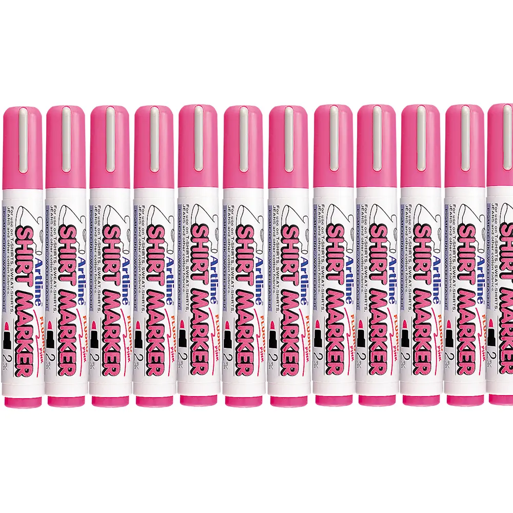 Shirt Marker pens for cotton fabrics – water-based pigment ink, vibrant colours, available in single, twin, and wallet packs for DIY T-shirt designs. Shirt Marker pens for cotton fabrics – water-based pigment ink, vibrant colours, available in single, twin, and wallet packs for DIY T-shirt designs.