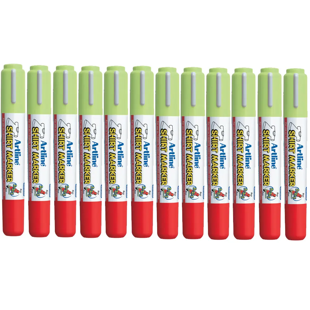 Shirt Marker pens for cotton fabrics – water-based pigment ink, vibrant colours, available in single, twin, and wallet packs for DIY T-shirt designs. Shirt Marker pens for cotton fabrics – water-based pigment ink, vibrant colours, available in single, twin, and wallet packs for DIY T-shirt designs.