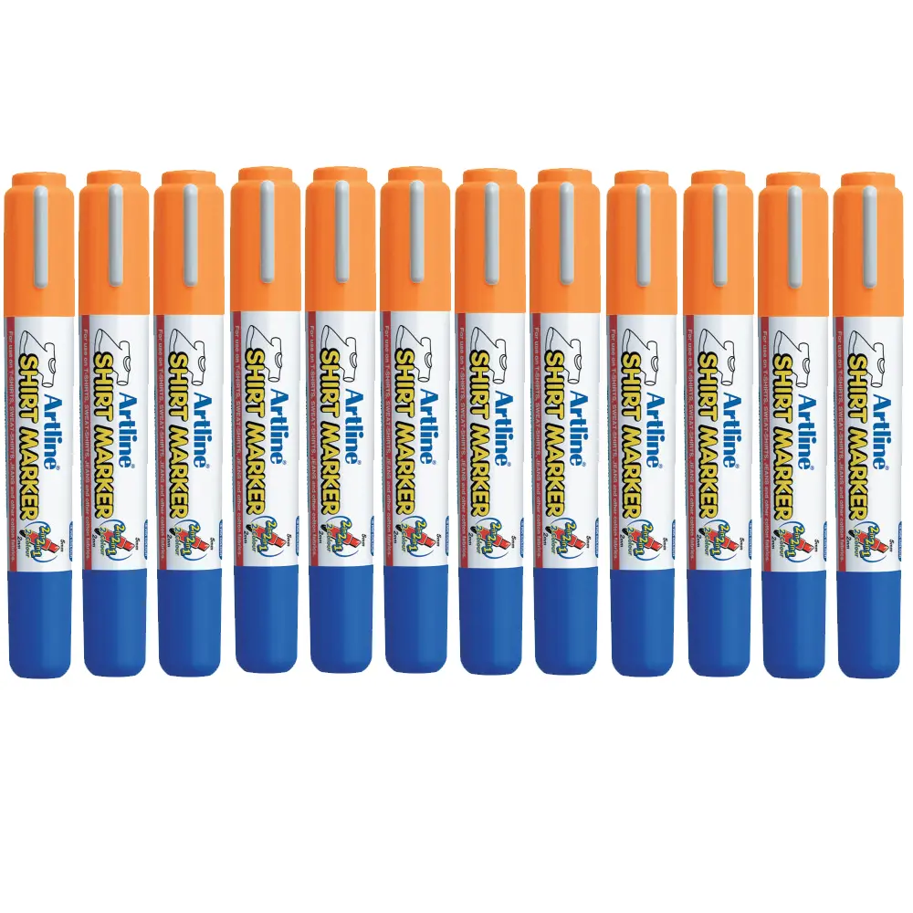 Shirt Marker pens for cotton fabrics – water-based pigment ink, vibrant colours, available in single, twin, and wallet packs for DIY T-shirt designs. Shirt Marker pens for cotton fabrics – water-based pigment ink, vibrant colours, available in single, twin, and wallet packs for DIY T-shirt designs.