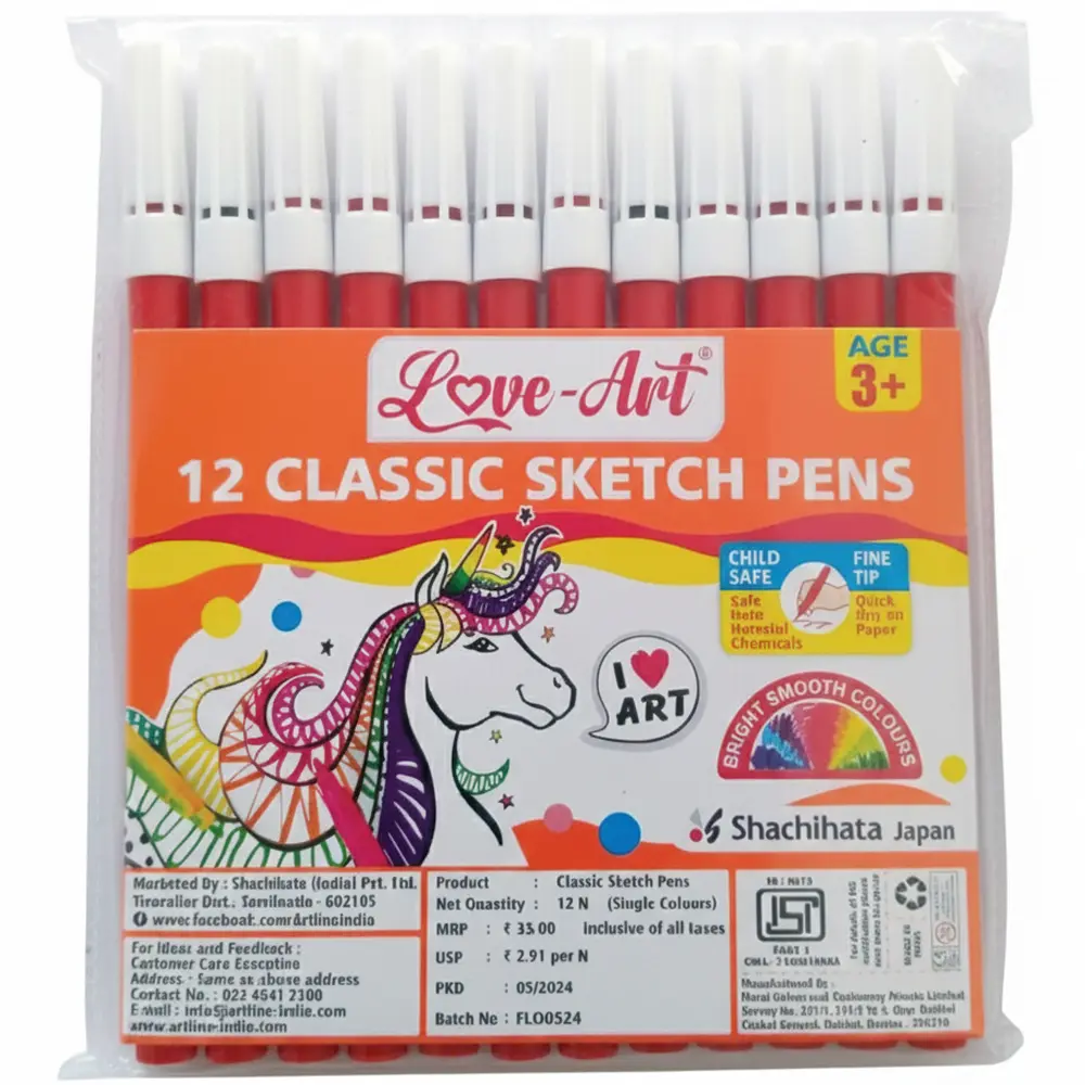 Pack of 12 red sketch pen set for charts, marking and creative work