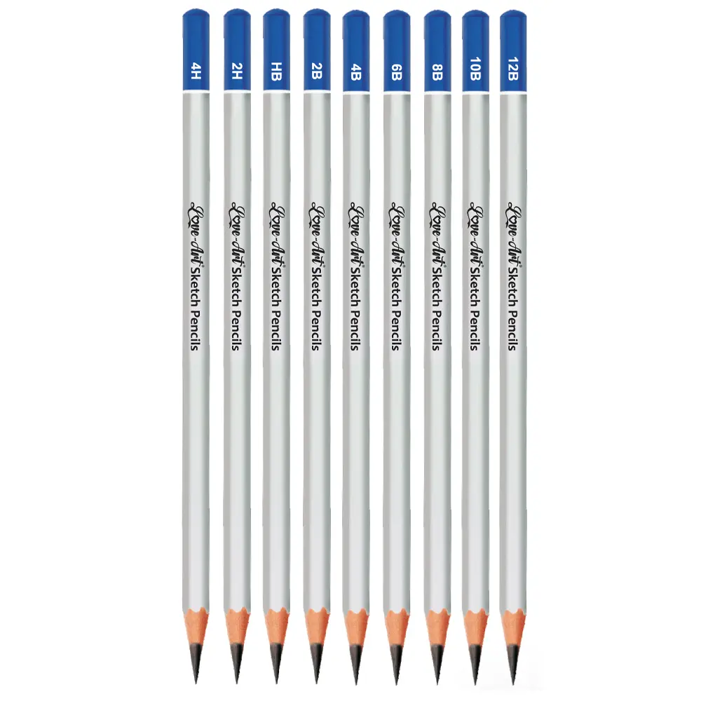 Love Art sketch pencil grades 2H to 12B — complete graphite range for drawing and shading Love Art sketch pencil grades 2H to 12B — complete graphite range for drawing and shading