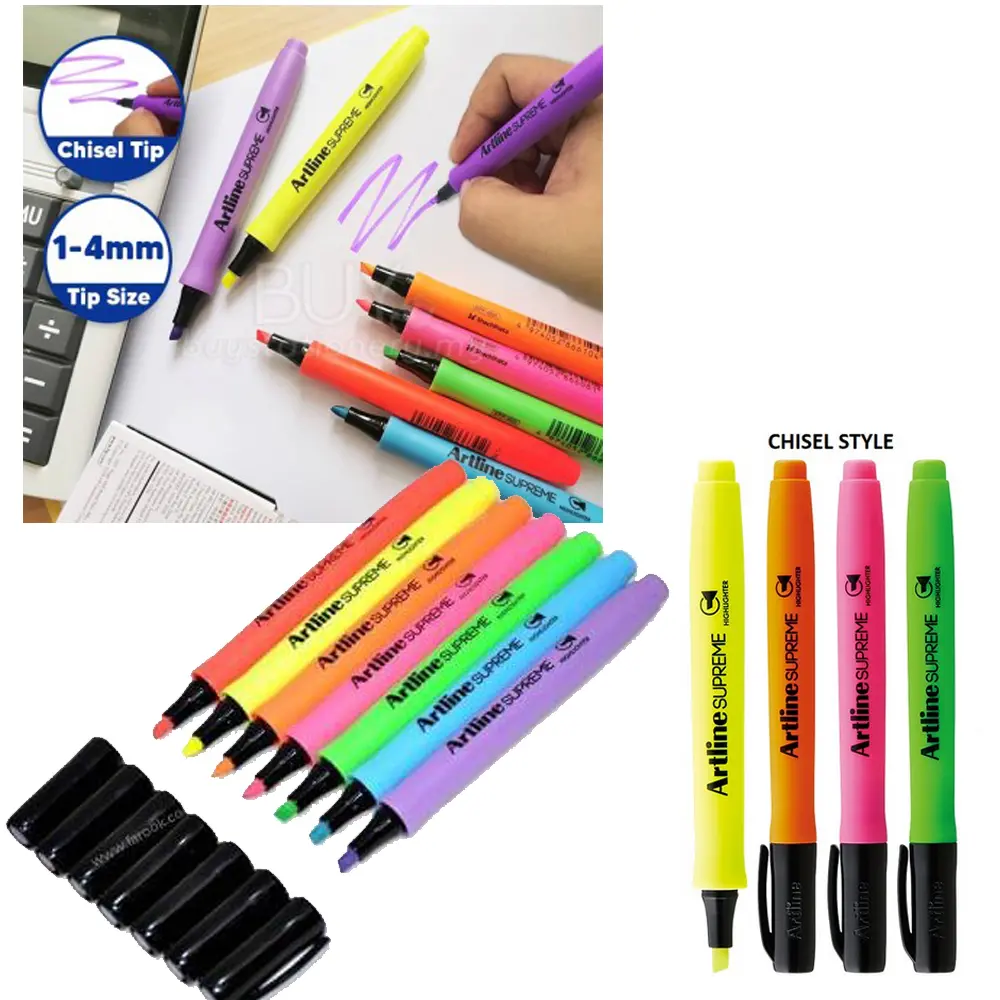 Supreme highlighter marker pen with chisel tip and smooth water based ink Supreme highlighter marker pen with chisel tip and smooth water based ink