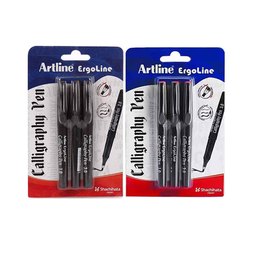 Calligraphy Pens Set of 3 in Black and Red - Ergonomic Triangular Grip - Water-Based Ink - No Bleed - Perfect for Sketching, Lettering, and More