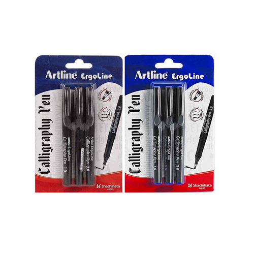 Calligraphy Pens Set of 3 in Black and Blue | Perfect for Elegant Handwriting, Sketching, Lettering & Music | Special Rounded & Triangular Grip | Fade-Proof, Acid-Free, No Bleeding Through Paper