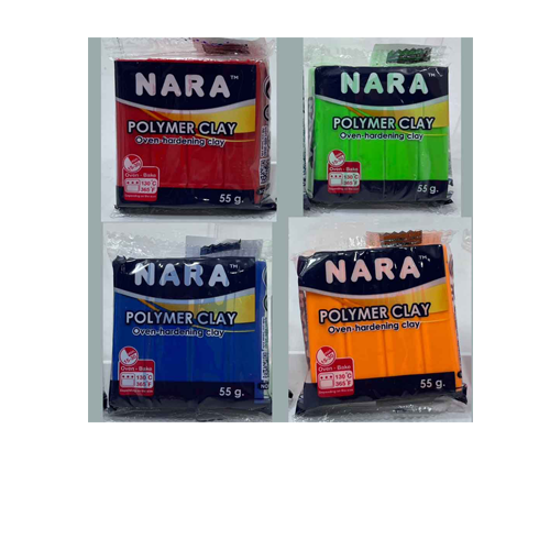 Combo Pack of Single Colour Polymer Clay (55 G.) in Printed Film of Dark Blue, Primary Red, Neon Green and Neon Orange Colors