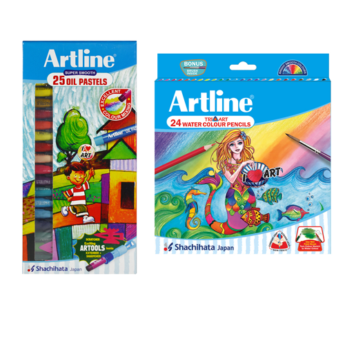 Combo - Combination Pack of 24 Triangular Water Color Pencils and 25 Oil Pastels Set