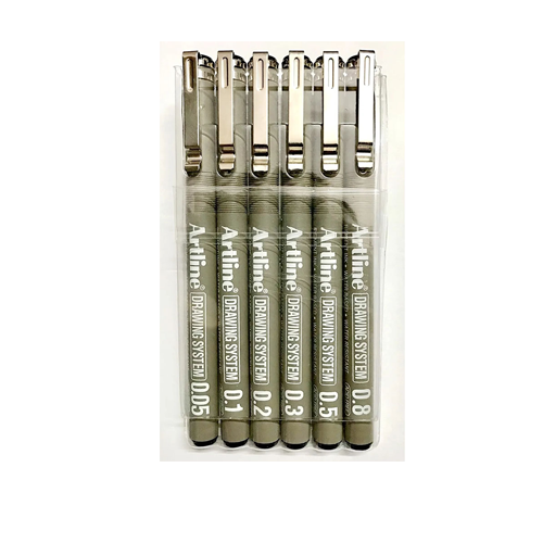 Drawing System Pen Assorted Pack of 6 | Water Based Ink | Water Resistant & Acid Free | For Drafting, Illustrating & Graphic Design