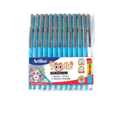 Yoodle Fine Pen Variety Pack 25 | For Writing, Sketching, Doodling & Drawing | Ideal for use with rulers and stencils | Water Based Ink | No risk of ink drying when left open for long periods