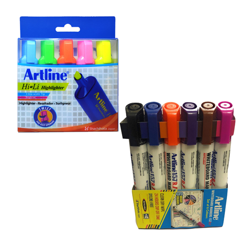 Combo of Highlighter Assorted Set of 5 with White Board Marker set of 6 in Wallet Pack