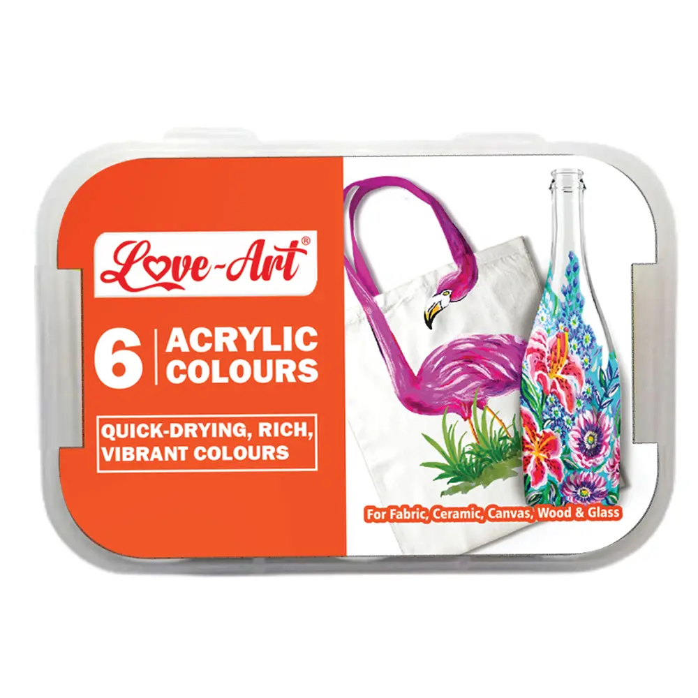 Acrylic colours pack of 6 including White, Black, Green, Yellow, Red, and Dark Blue, non-toxic and safe for children 8+ Acrylic colours pack of 6 including White, Black, Green, Yellow, Red, and Dark Blue, non-toxic and safe for children 8+