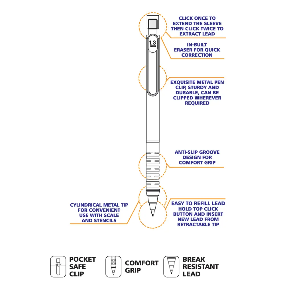 Pro-Tek Mechanical Pencil with comfort grip and metal clip Pro-Tek Mechanical Pencil with comfort grip and metal clip