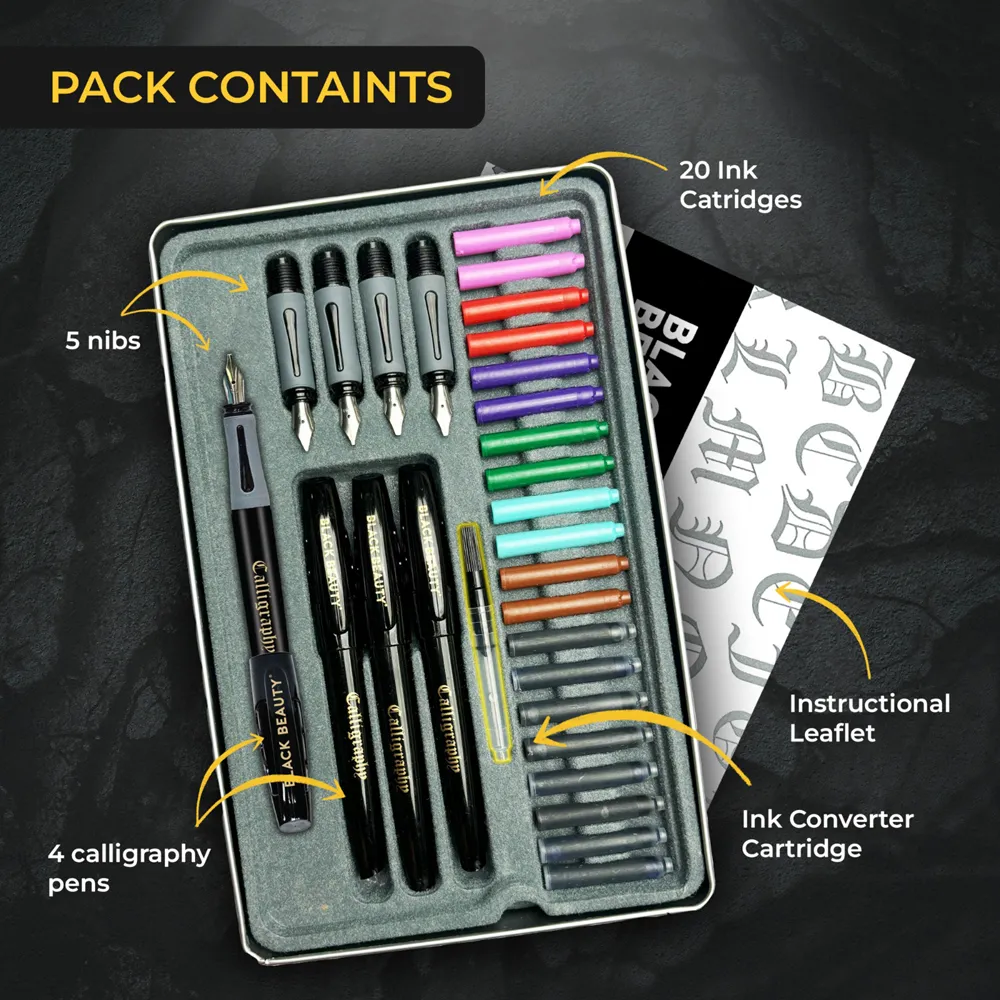 Calligraphy fountain pen set with 4 pen bodies 5 nibs and 20 cartridges Calligraphy fountain pen set with 4 pen bodies 5 nibs and 20 cartridges