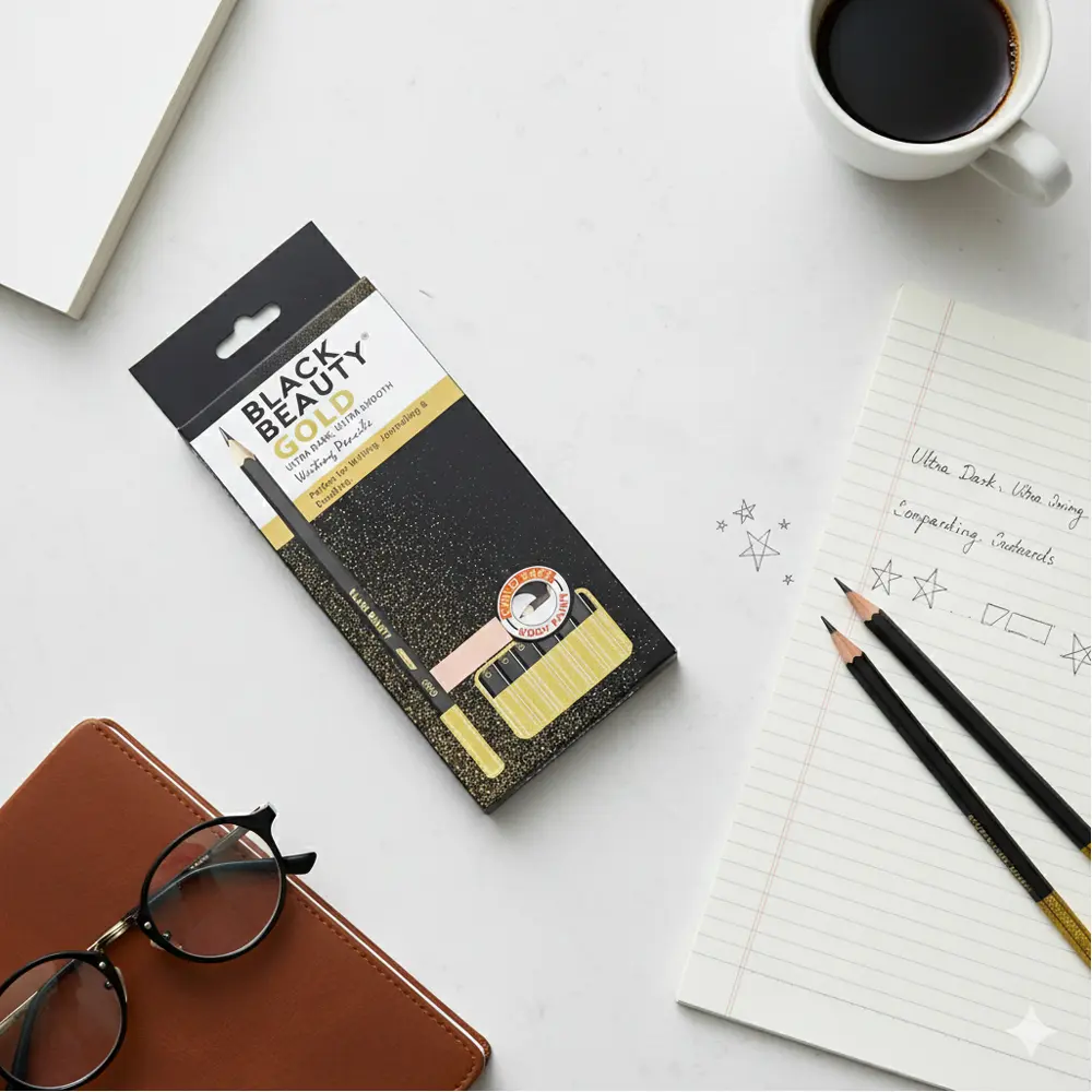 Black Beauty Bling Series Gold writing pencil for smooth handwriting, pack of 10 pencils Black Beauty Bling Series Gold writing pencil for smooth handwriting, pack of 10 pencils