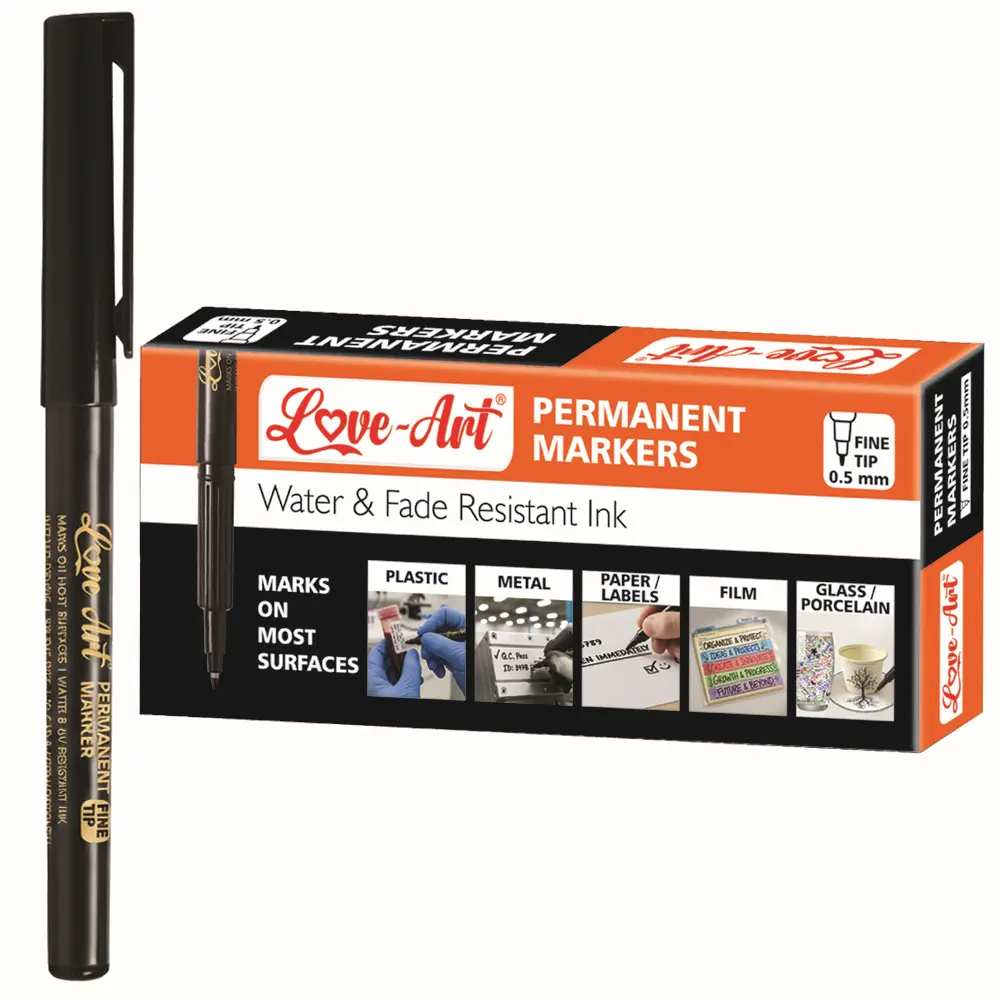 Fine tip permanent marker pen available in black blue red green and purple Fine tip permanent marker pen available in black blue red green and purple