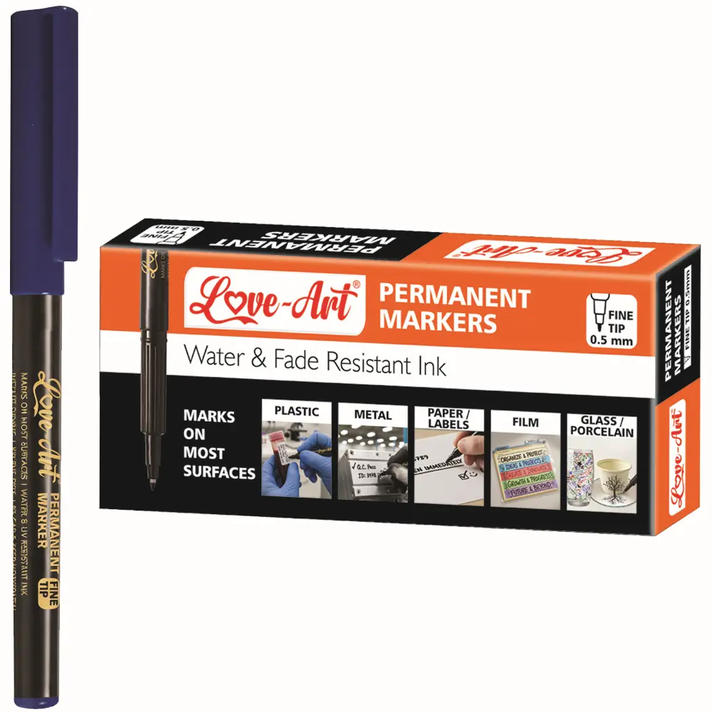 Fine tip permanent marker pen available in black blue red green and purple Fine tip permanent marker pen available in black blue red green and purple