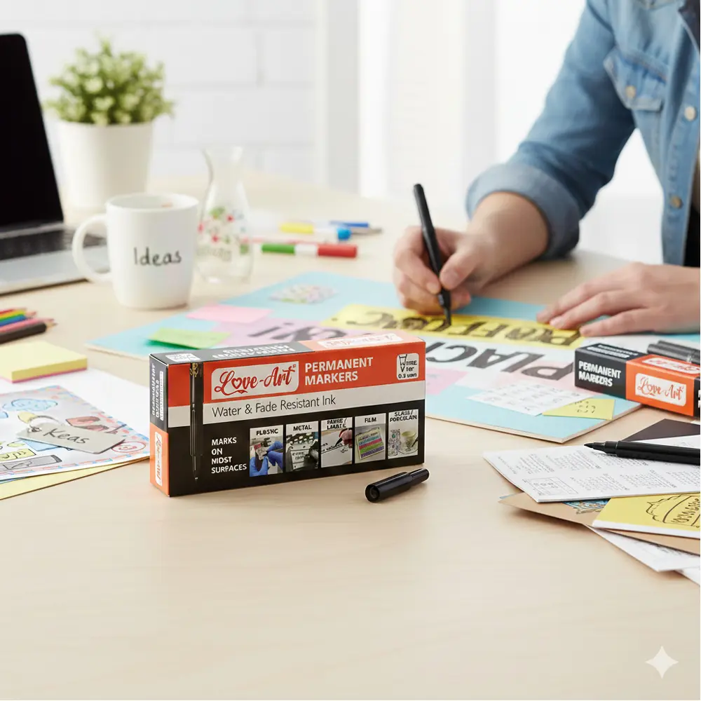 Fine tip permanent marker pen available in black blue red green and purple Fine tip permanent marker pen available in black blue red green and purple