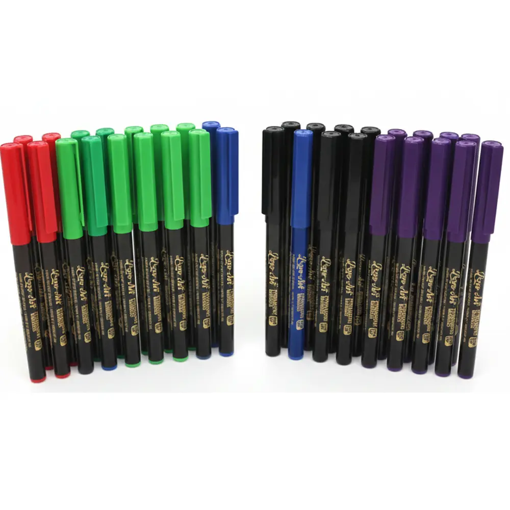 Fine tip permanent marker pen available in black blue red green and purple Fine tip permanent marker pen available in black blue red green and purple