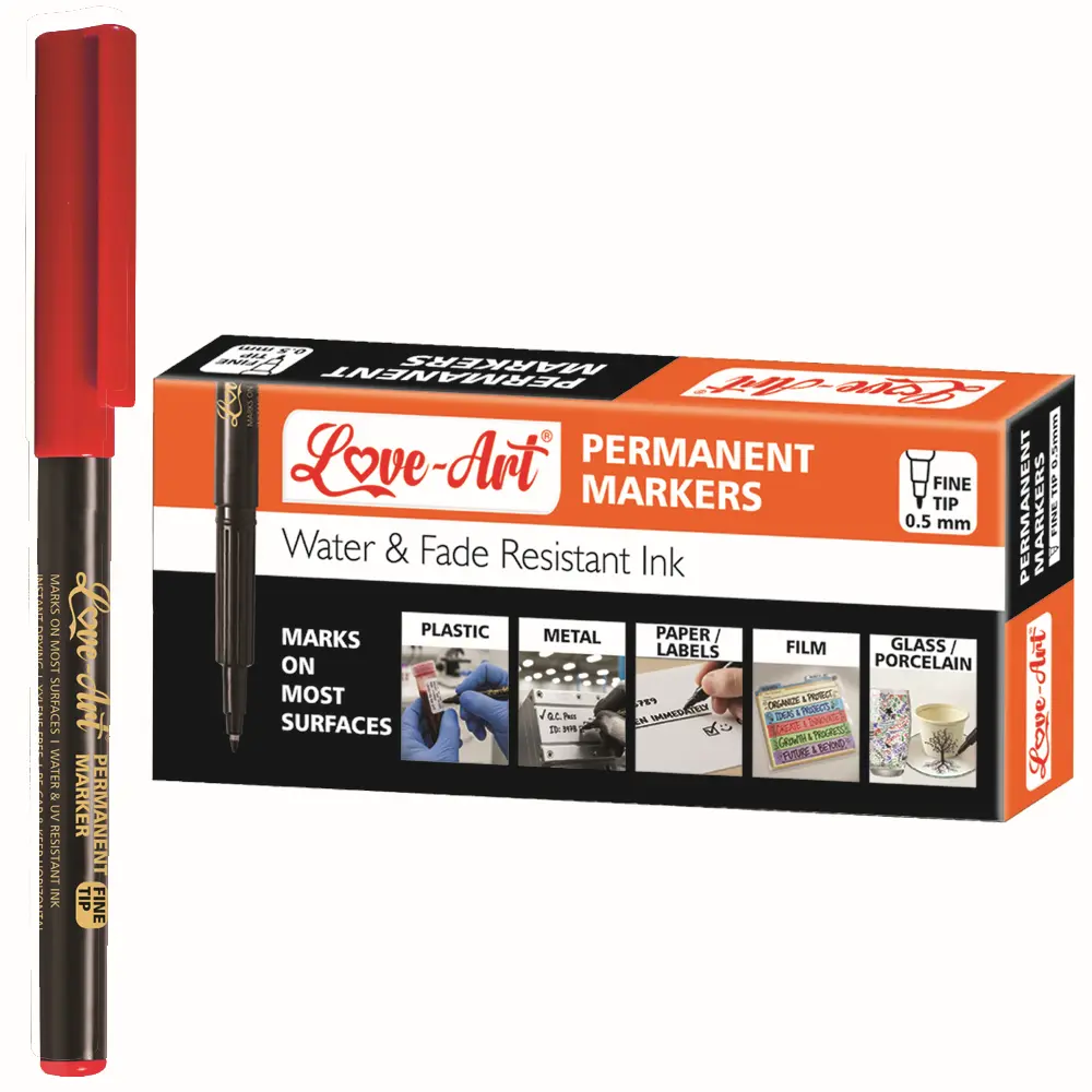 Fine tip permanent marker pen available in black blue red green and purple Fine tip permanent marker pen available in black blue red green and purple