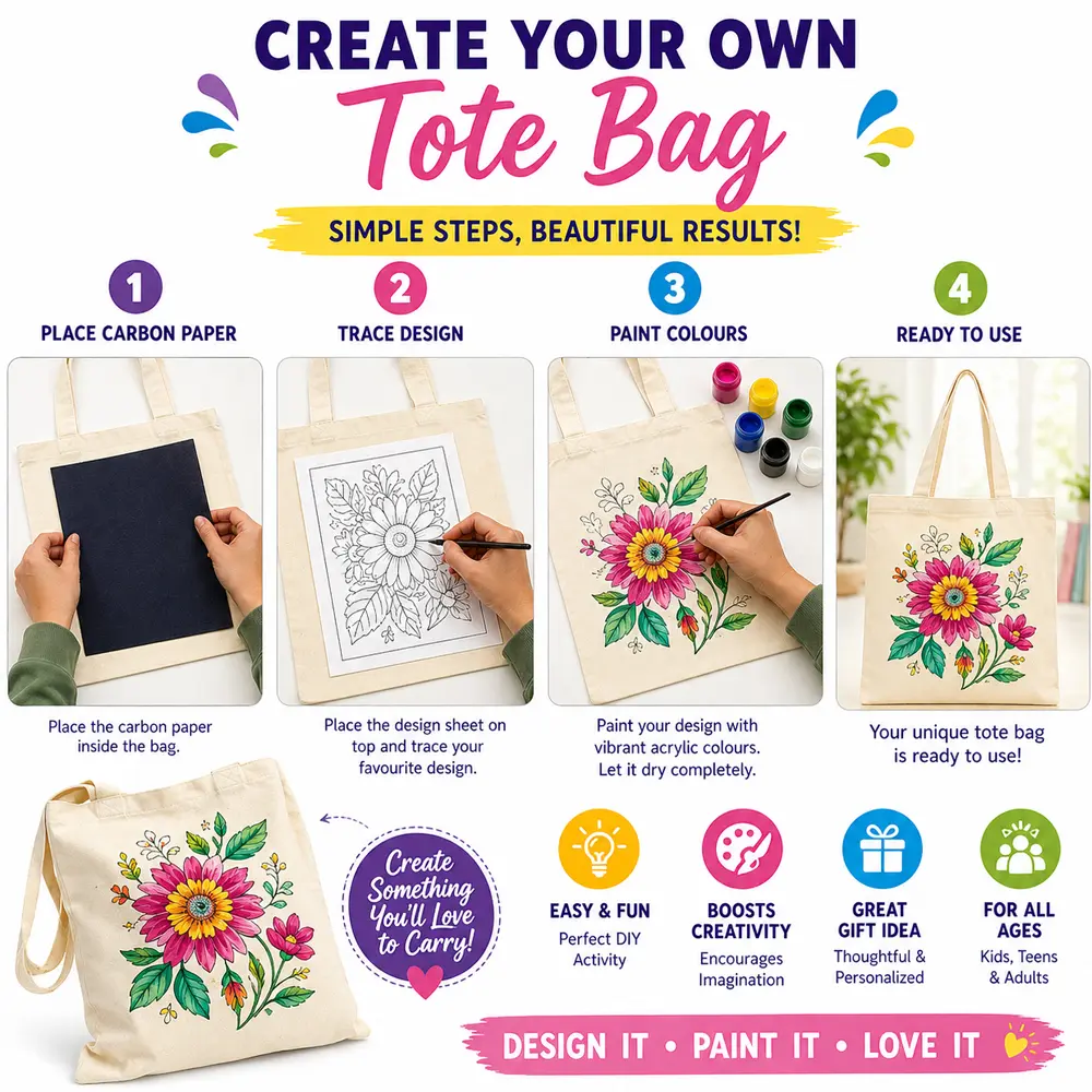 DIY tote bag painting activity – step by step craft kit for kids and adults DIY tote bag painting activity – step by step craft kit for kids and adults