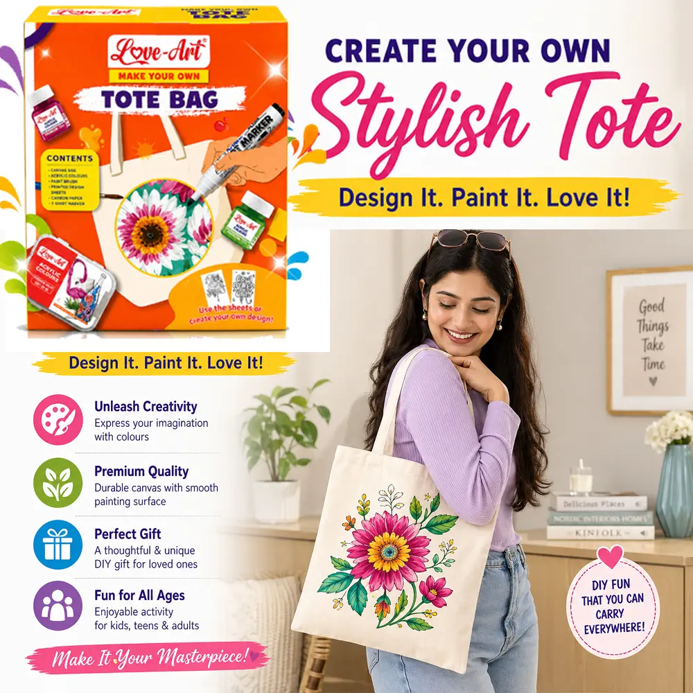 Natural cotton canvas tote bag included in Love-Art DIY painting kit Natural cotton canvas tote bag included in Love-Art DIY painting kit