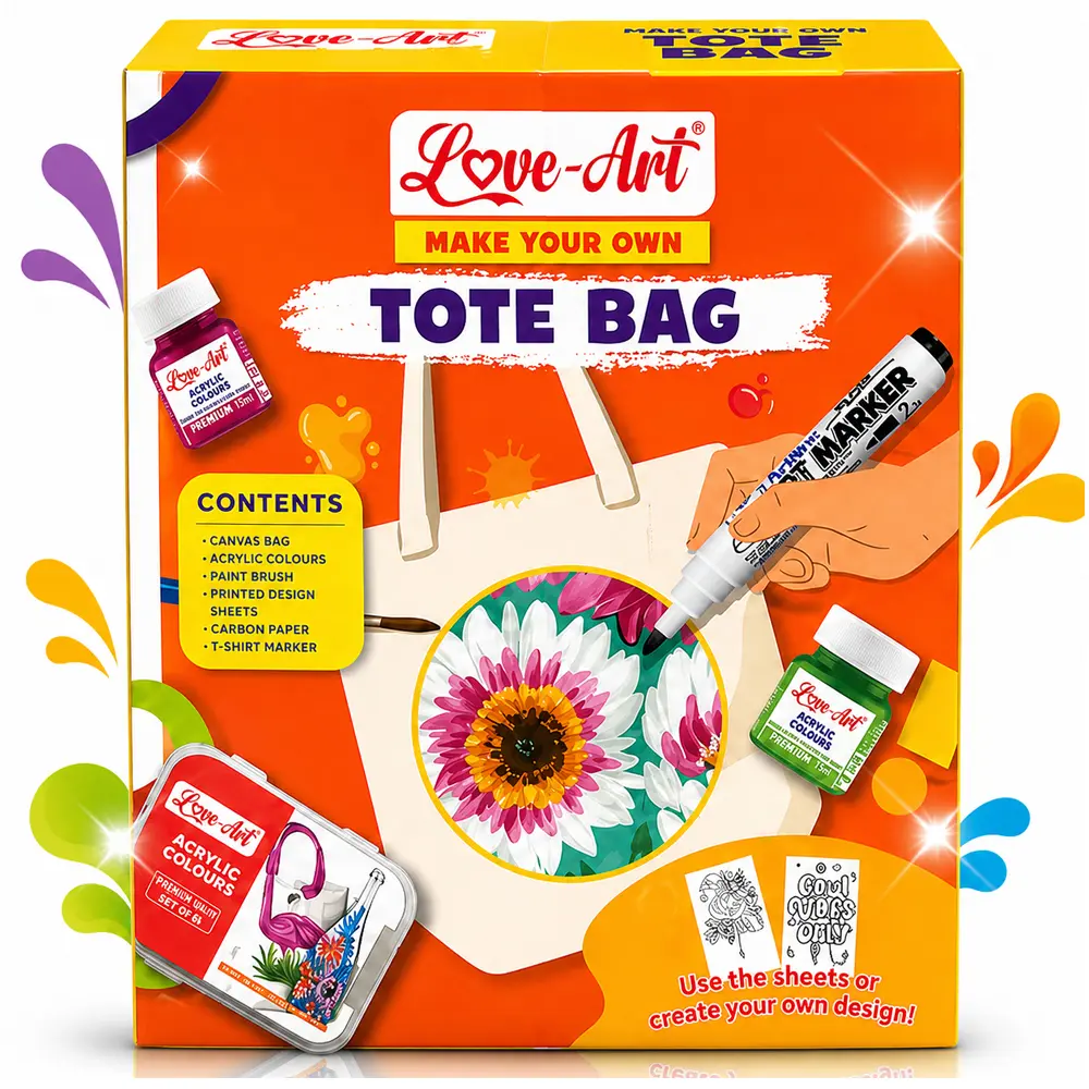 Buy Love-Art tote bag painting kit online India – canvas bag DIY craft set ₹349 Buy Love-Art tote bag painting kit online India – canvas bag DIY craft set ₹349